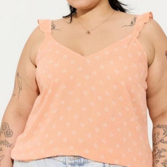 Torrid lotus ditsy Washable Crinkle Gauze V-Neck Ruffle Strap Tank - Picture 1 of 10